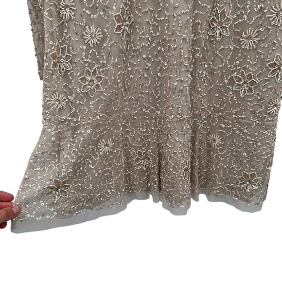 ADRIANNA PAPELL NWT Beaded Cocktail Dress AP1E208670 in Biscotti // 6 - Picture 10 of 14